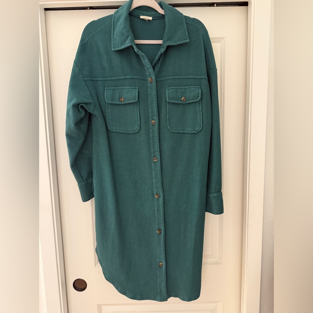 Pilcro Teal Corduroy Button-Up Shirt Dress